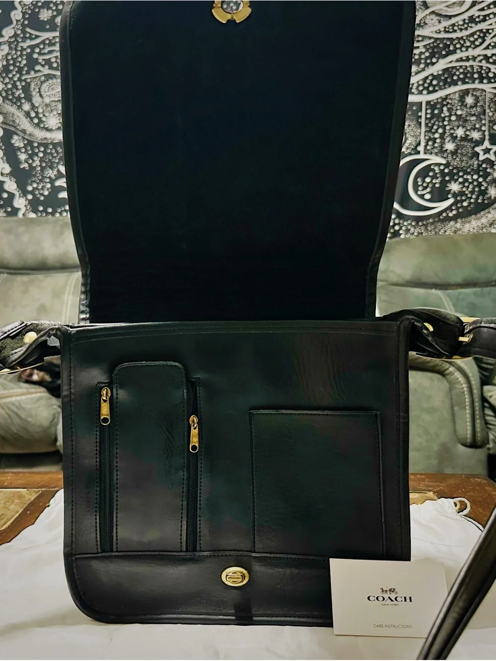 Rare Vintage COACH Black soft Leather Crossbody Shoulder Bag - COACH message Bag